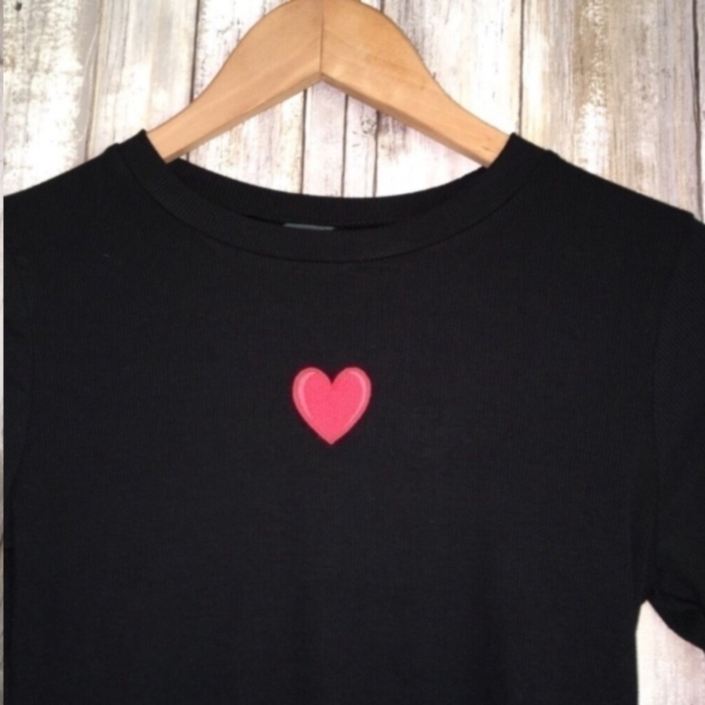 Wild Fable Black Embroidered Heart Ribbed Fitted - Picture 3 of 4